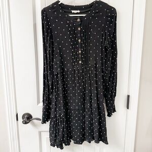 Blu Pepper Black Polka Dot Pleated Front Long Sleeve Dress Size Large